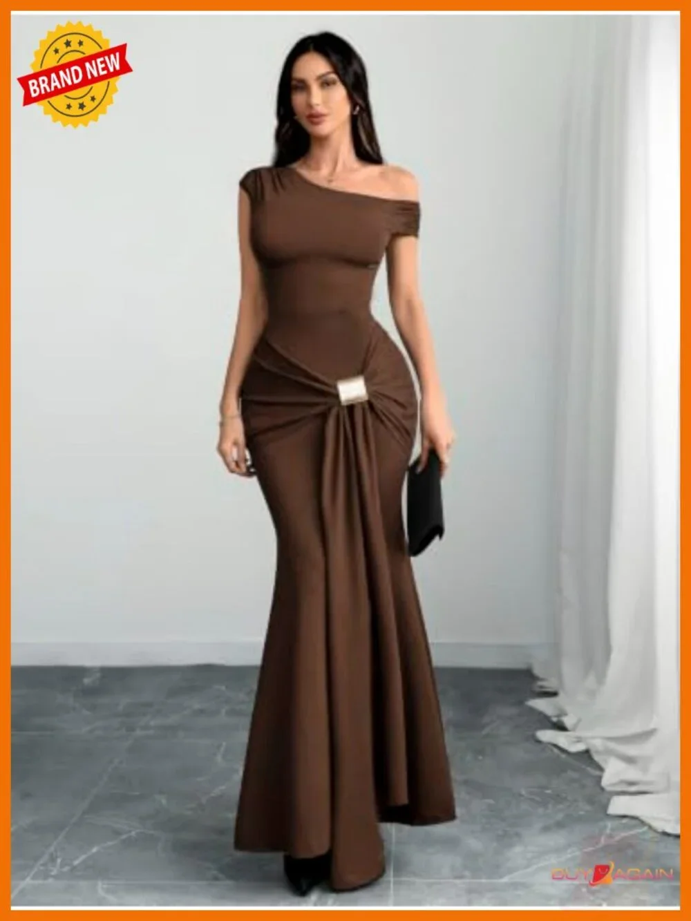 Elegant Ruched One Shoulder Mermaid Bodycon Maxi Dress Formal Evening Party